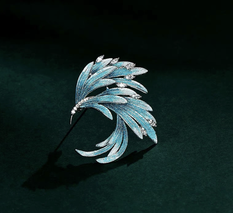 Enamel Phoenix Tail Brooch — Blue & Green Phoenix Pin